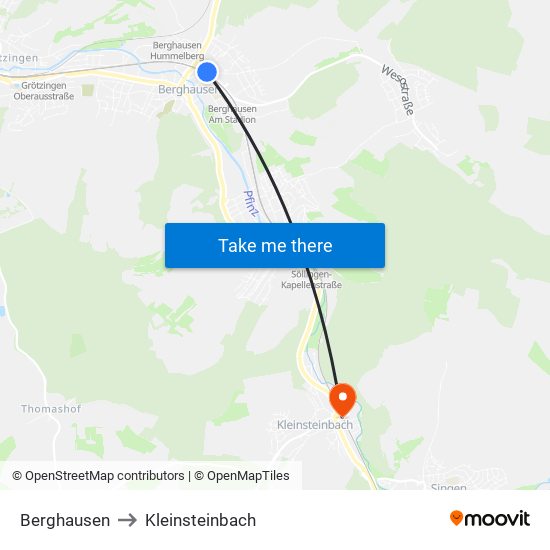 Berghausen to Kleinsteinbach map