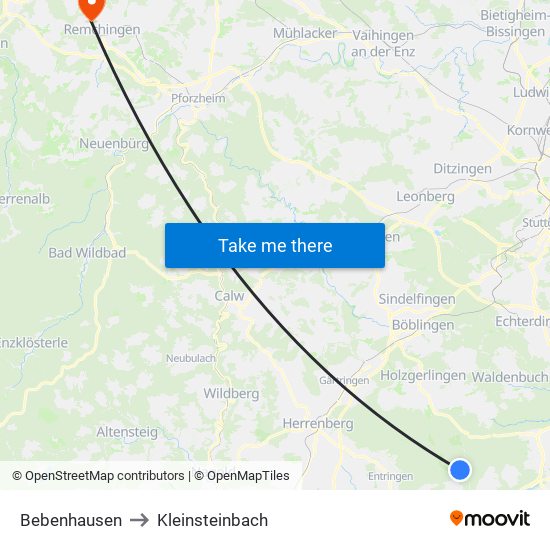 Bebenhausen to Kleinsteinbach map