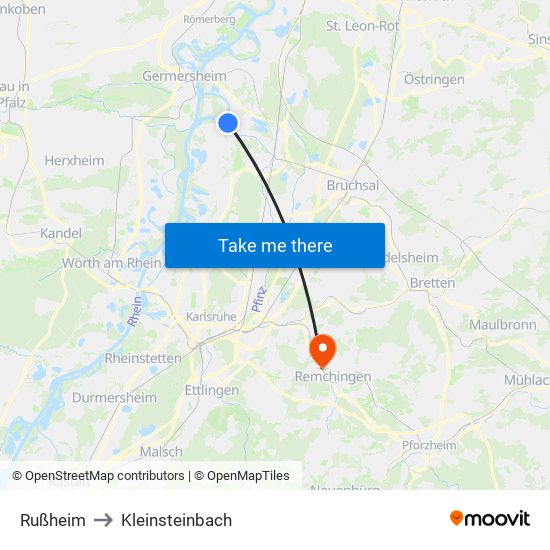 Rußheim to Kleinsteinbach map