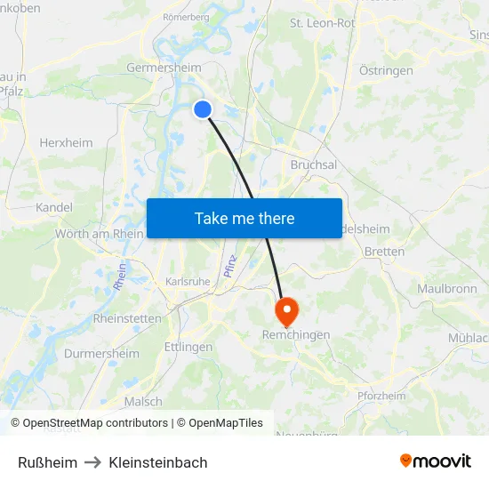 Rußheim to Kleinsteinbach map