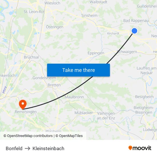 Bonfeld to Kleinsteinbach map