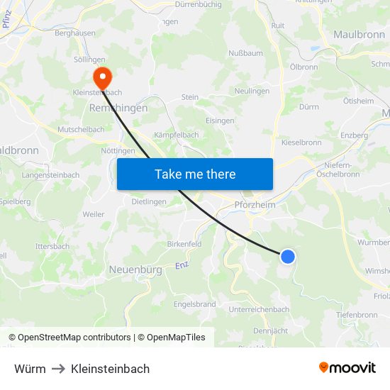 Würm to Kleinsteinbach map