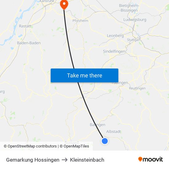 Gemarkung Hossingen to Kleinsteinbach map