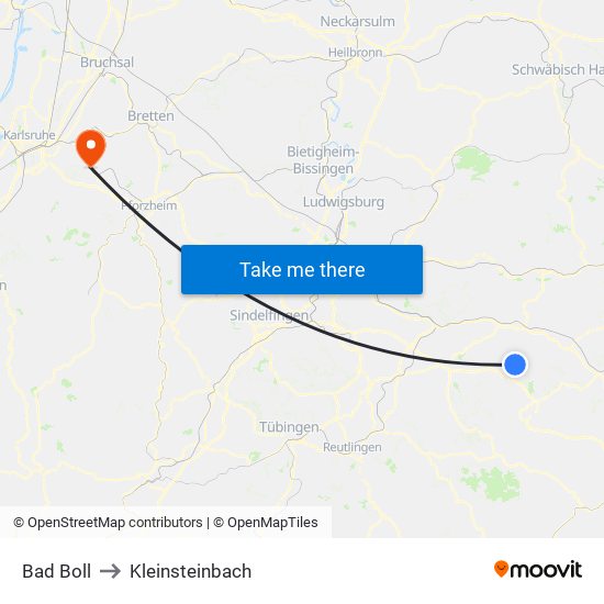 Bad Boll to Kleinsteinbach map