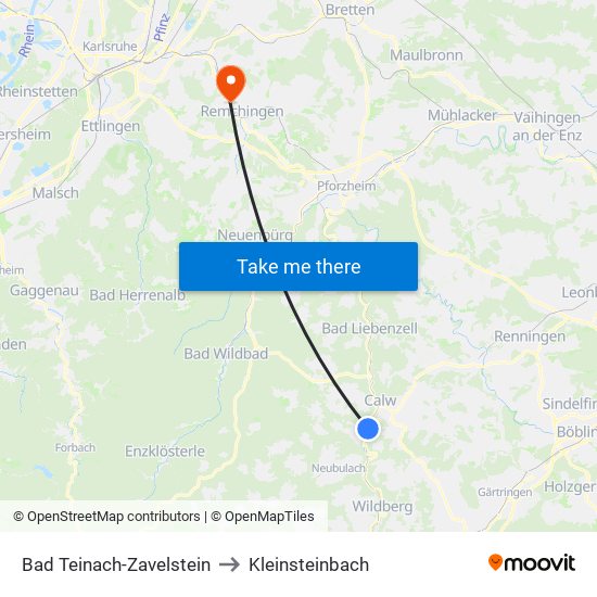 Bad Teinach-Zavelstein to Kleinsteinbach map