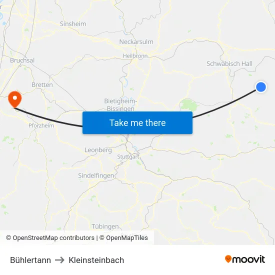 Bühlertann to Kleinsteinbach map
