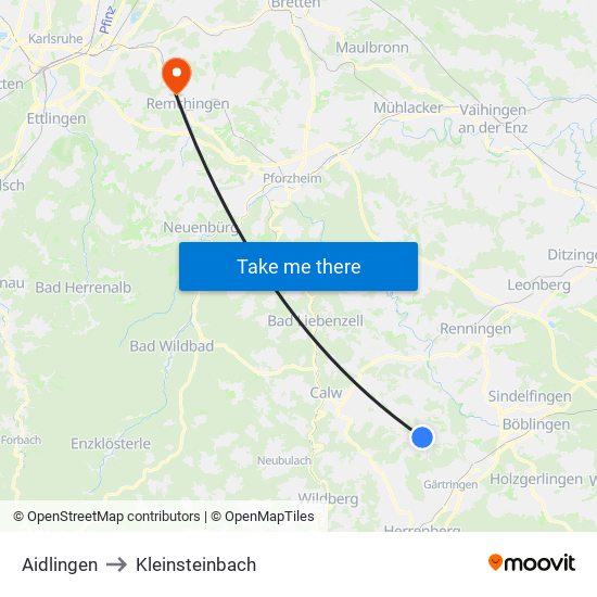 Aidlingen to Kleinsteinbach map