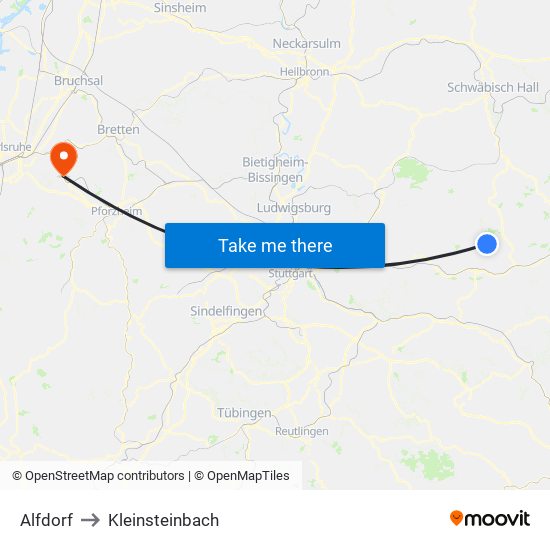 Alfdorf to Kleinsteinbach map