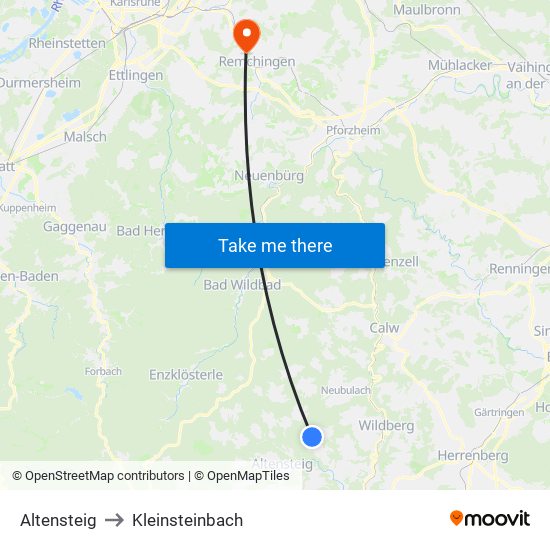 Altensteig to Kleinsteinbach map