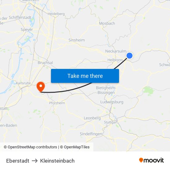Eberstadt to Kleinsteinbach map