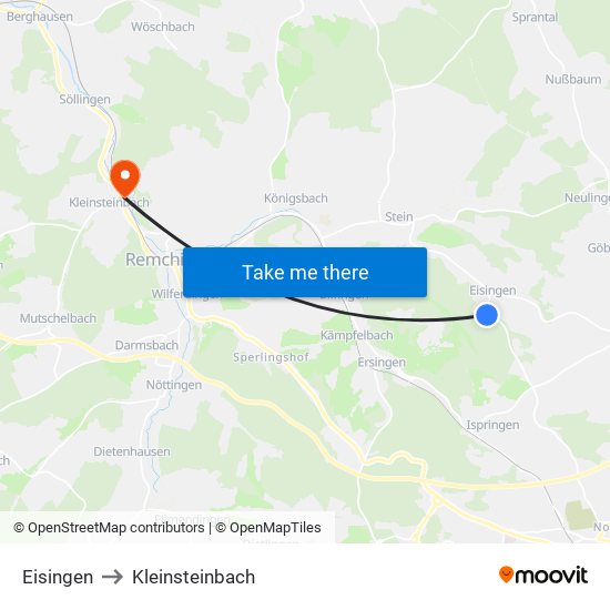 Eisingen to Kleinsteinbach map