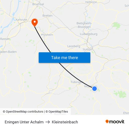 Eningen Unter Achalm to Kleinsteinbach map