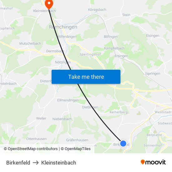 Birkenfeld to Kleinsteinbach map