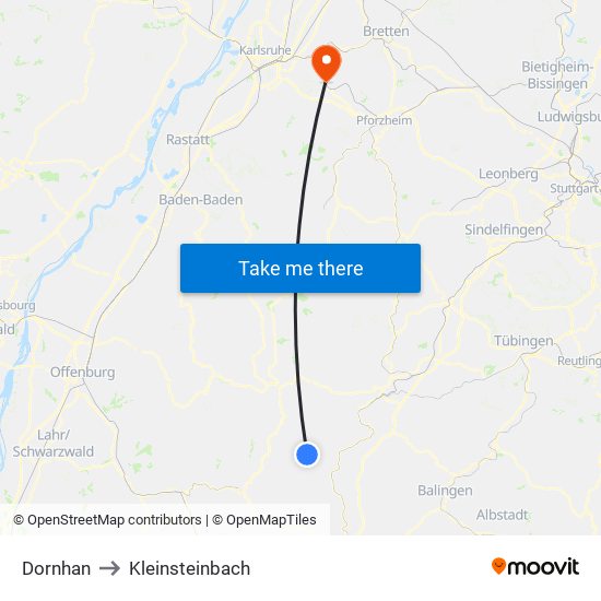 Dornhan to Kleinsteinbach map