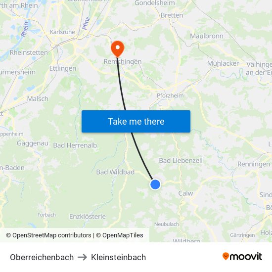 Oberreichenbach to Kleinsteinbach map