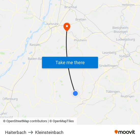 Haiterbach to Kleinsteinbach map