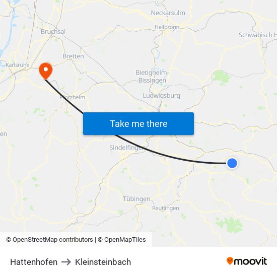 Hattenhofen to Kleinsteinbach map