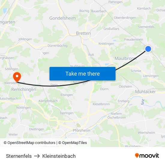 Sternenfels to Kleinsteinbach map