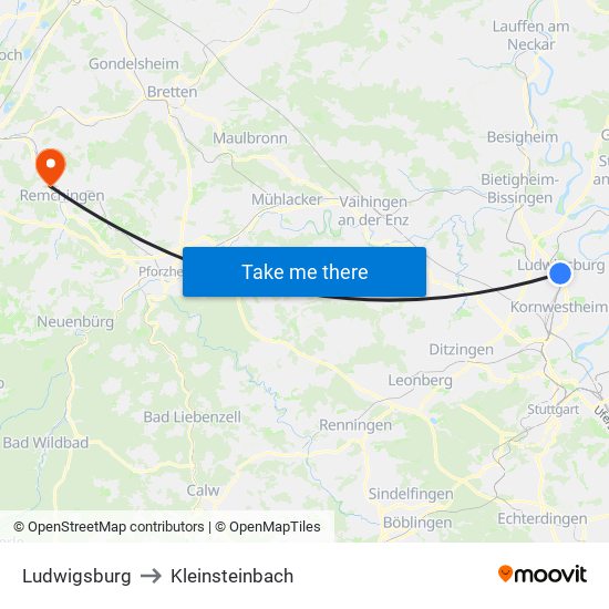 Ludwigsburg to Kleinsteinbach map