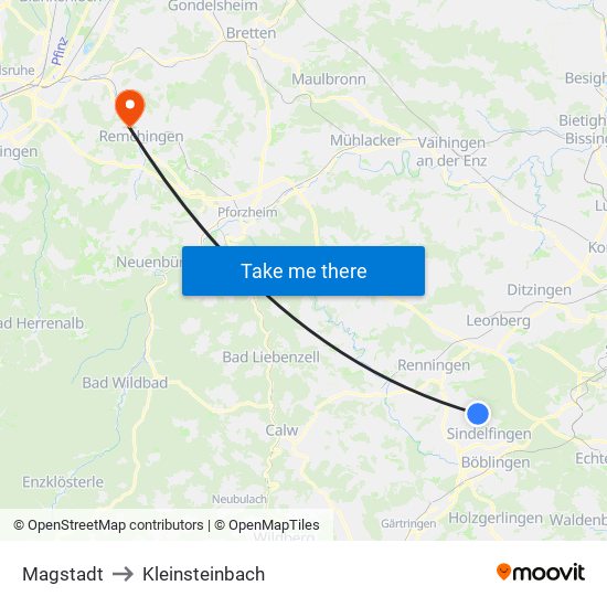 Magstadt to Kleinsteinbach map