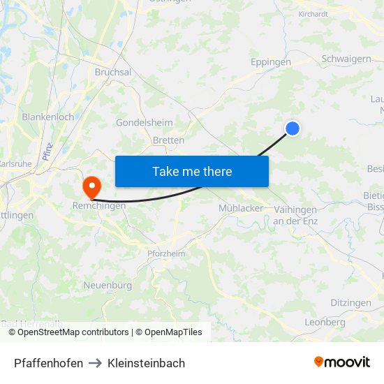 Pfaffenhofen to Kleinsteinbach map