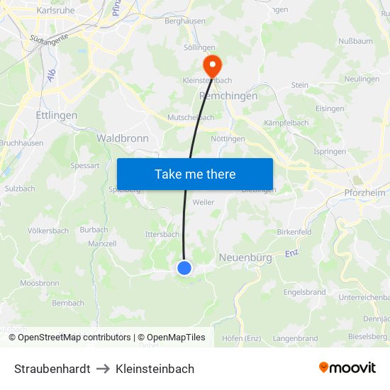 Straubenhardt to Kleinsteinbach map