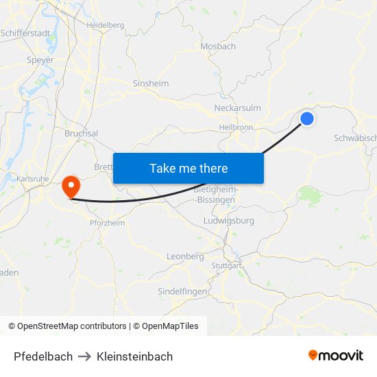 Pfedelbach to Kleinsteinbach map