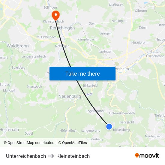 Unterreichenbach to Kleinsteinbach map