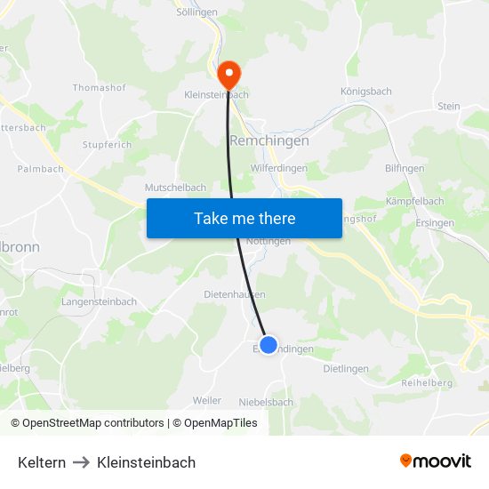 Keltern to Kleinsteinbach map