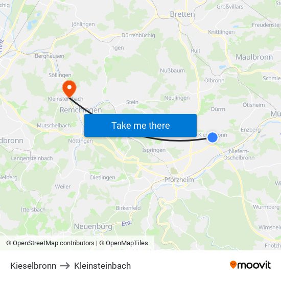 Kieselbronn to Kleinsteinbach map