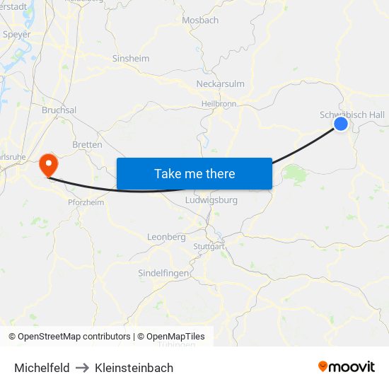 Michelfeld to Kleinsteinbach map