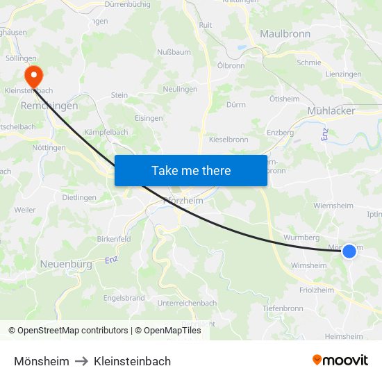 Mönsheim to Kleinsteinbach map