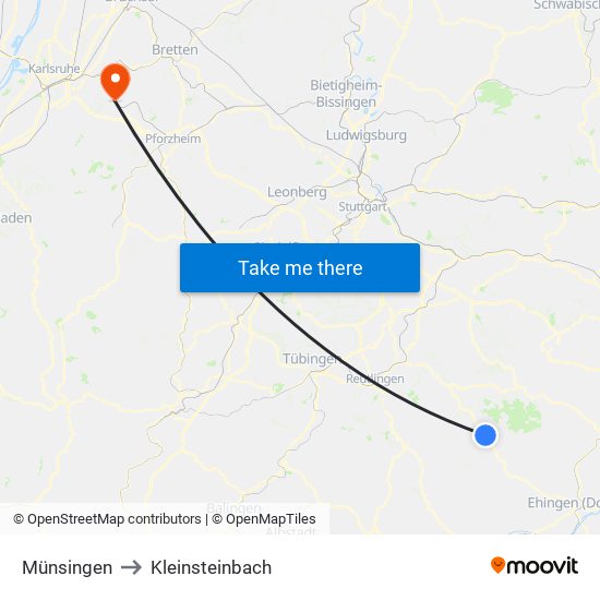 Münsingen to Kleinsteinbach map