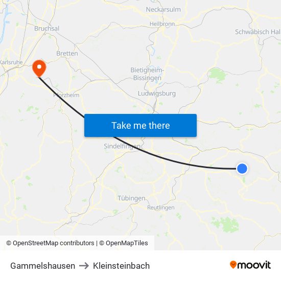 Gammelshausen to Kleinsteinbach map