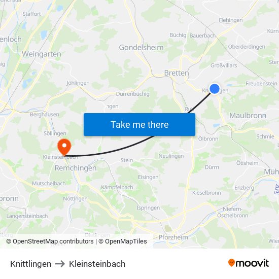 Knittlingen to Kleinsteinbach map