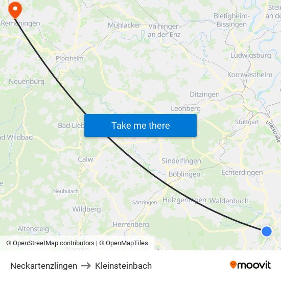 Neckartenzlingen to Kleinsteinbach map