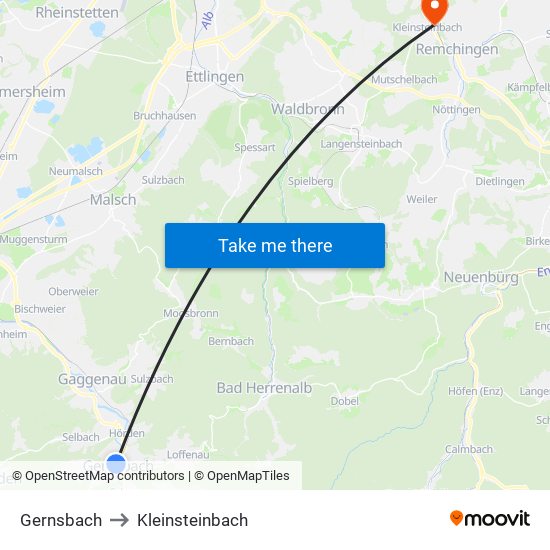 Gernsbach to Kleinsteinbach map