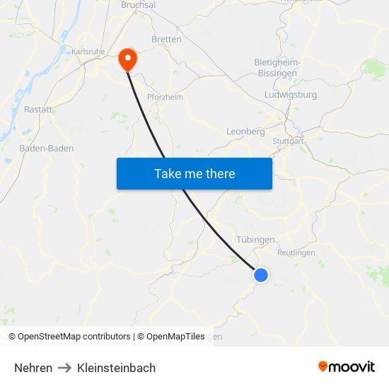 Nehren to Kleinsteinbach map