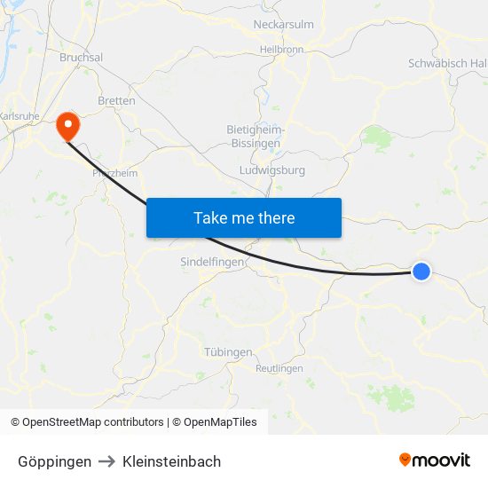 Göppingen to Kleinsteinbach map