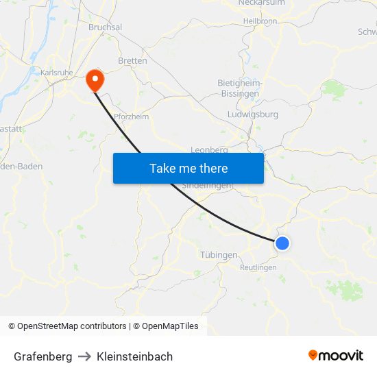 Grafenberg to Kleinsteinbach map