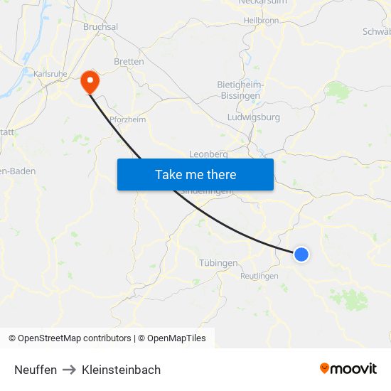 Neuffen to Kleinsteinbach map