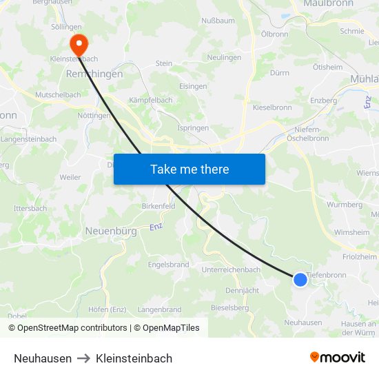 Neuhausen to Kleinsteinbach map