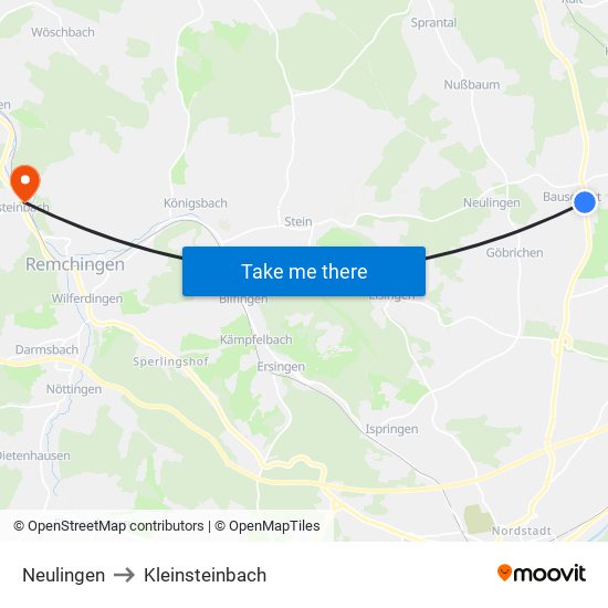 Neulingen to Kleinsteinbach map