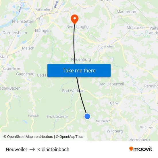 Neuweiler to Kleinsteinbach map