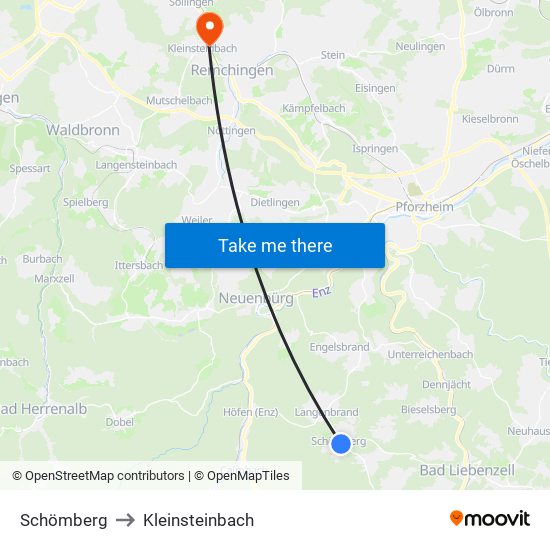Schömberg to Kleinsteinbach map