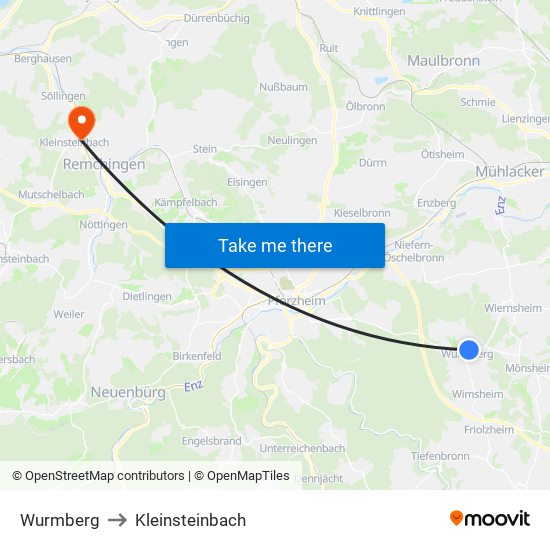 Wurmberg to Kleinsteinbach map