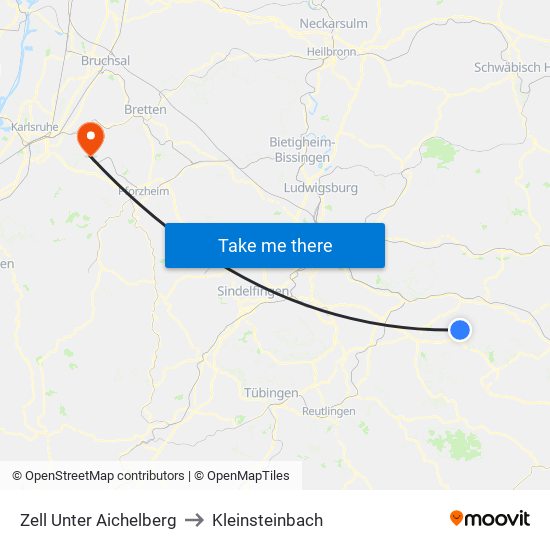 Zell Unter Aichelberg to Kleinsteinbach map
