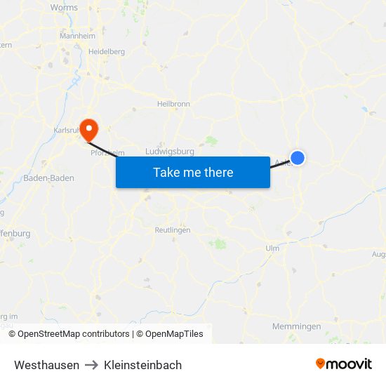 Westhausen to Kleinsteinbach map