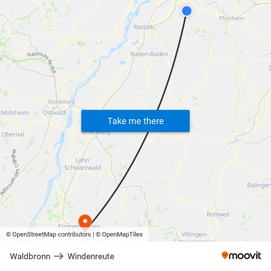 Waldbronn to Windenreute map