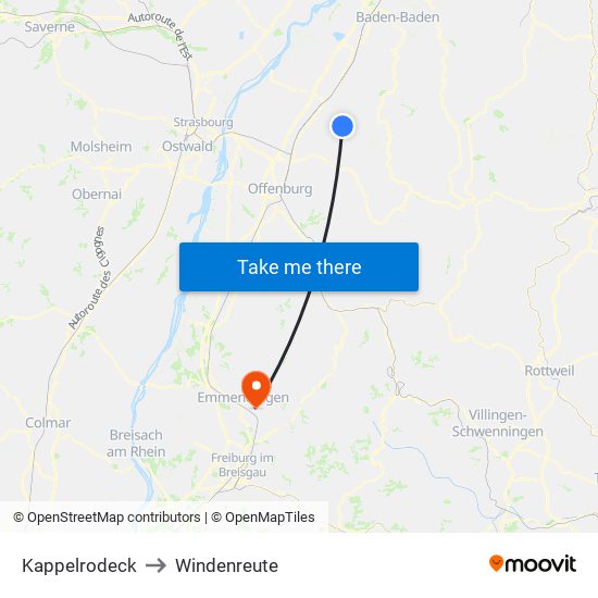 Kappelrodeck to Windenreute map